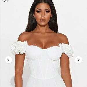 Fashion Nova White Off-Shoulder Floral Sleeve Wedding Dress